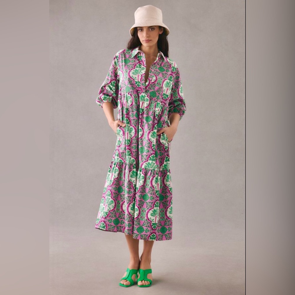 Anthropologie Pink and Green Midi Dress